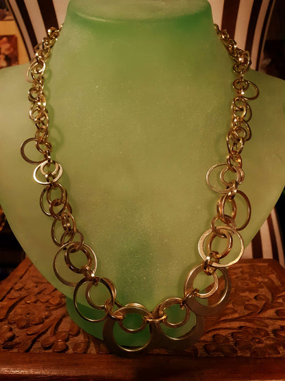 Vintage 90s Liz Claiborne Chain Necklace 16"/ 18"Gold Tone Circular Choker