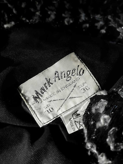 Vintage 1970s Black White Chiffon Dress Pleated Drop Waist Size 8/10