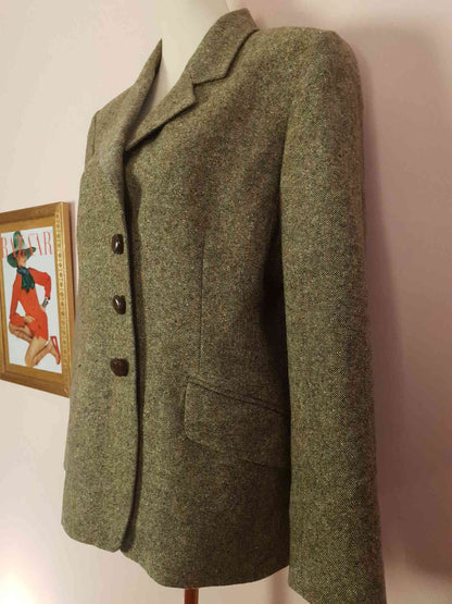 Vintage Mulberry Green Wool Jacket Size 12/14 1990s Oversize Equestrian