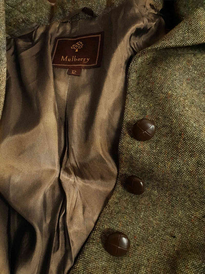 Vintage Mulberry Green Wool Jacket Size 12/14 1990s Oversize Equestrian