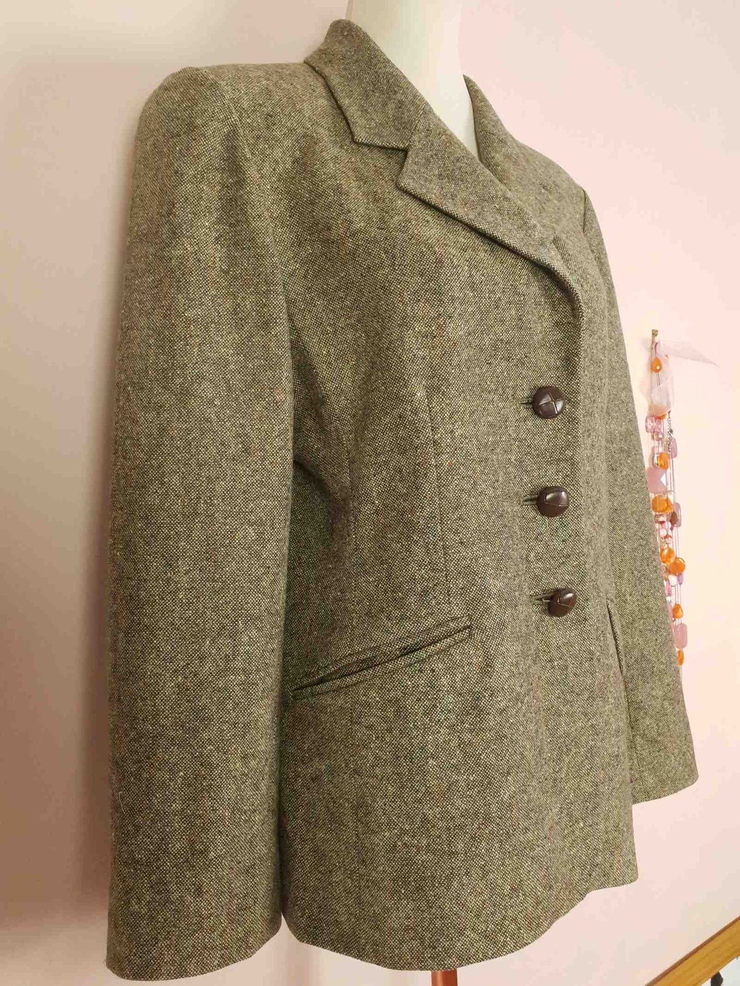 Vintage Mulberry Green Wool Jacket Size 12/14 1990s Oversize Equestrian
