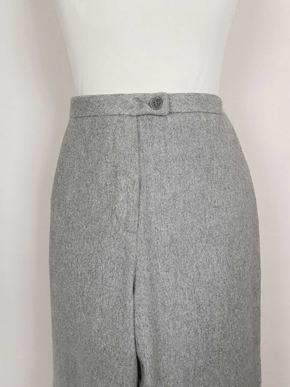 Vintage Mulberry Grey Silk Wool Trousers 1990s Size 14 Wide Leg