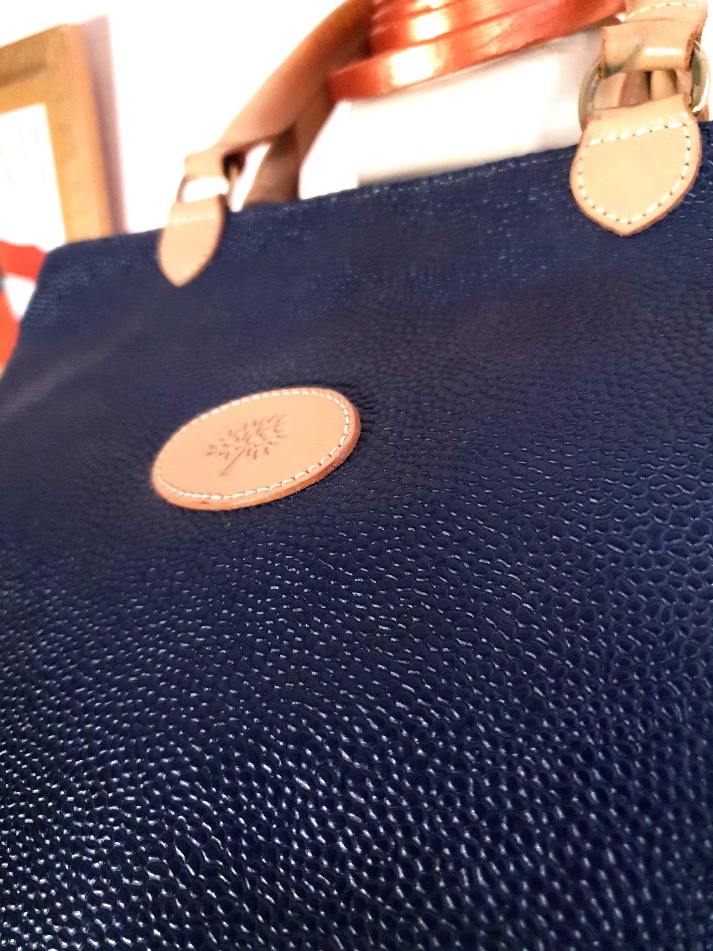 Vintage Mulberry Navy Blue Scotchgrain Hellier Carry Tote Handbag - English Classics