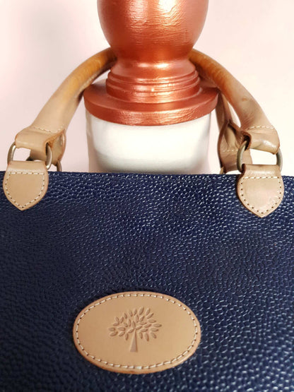 Vintage Mulberry Navy Blue Scotchgrain Hellier Carry Tote Handbag - English Classics