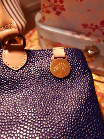 Vintage Mulberry Navy Blue Scotchgrain Hellier Carry Tote Handbag - English Classics