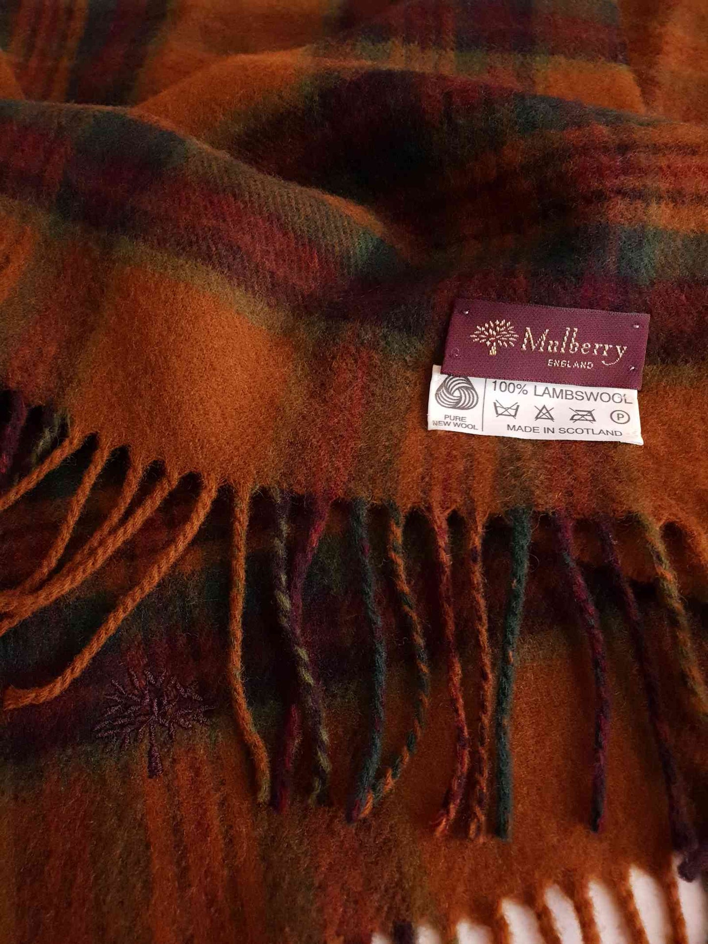 Vintage Mulberry Lambswool Plaid Scarf Tartan Check 1990s