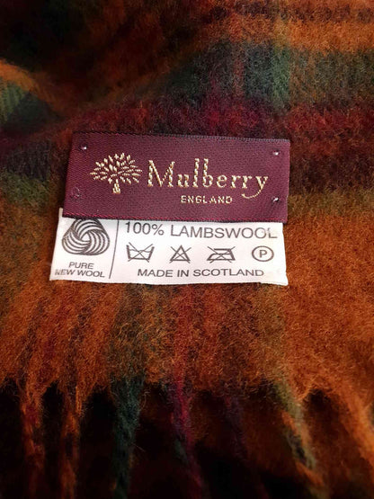 Vintage Mulberry Lambswool Plaid Scarf Tartan Check 1990s