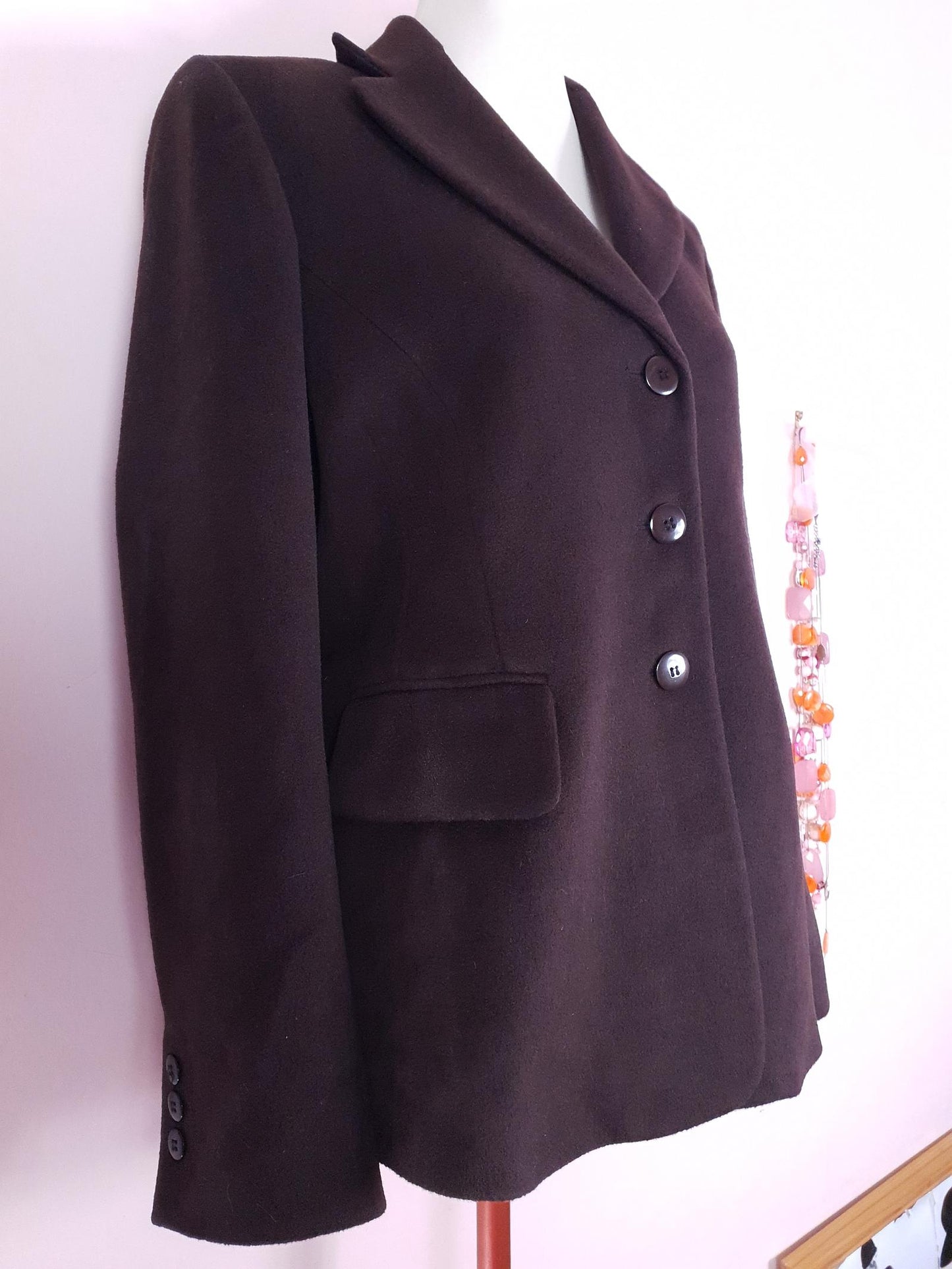 Vintage 1990s Mulberry Brown Wool Jacket Cashmere Angora Size 14