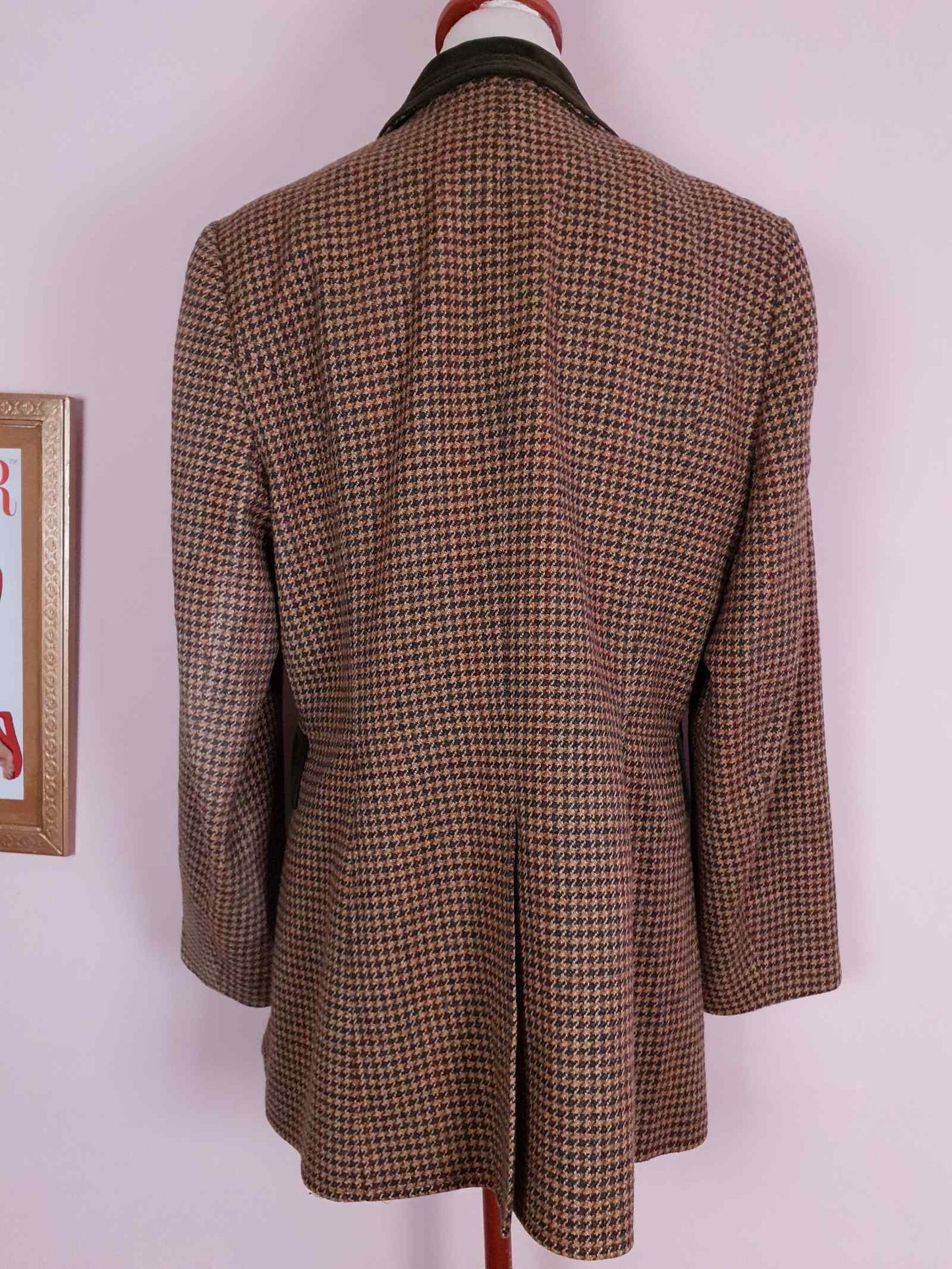 Vintage Mulberry Houndstooth Check Wool Jacket 1990s - Size 14