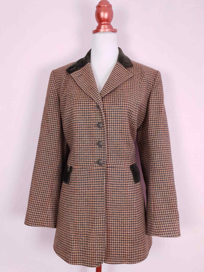 Vintage Mulberry Houndstooth Check Wool Jacket 1990s - Size 14