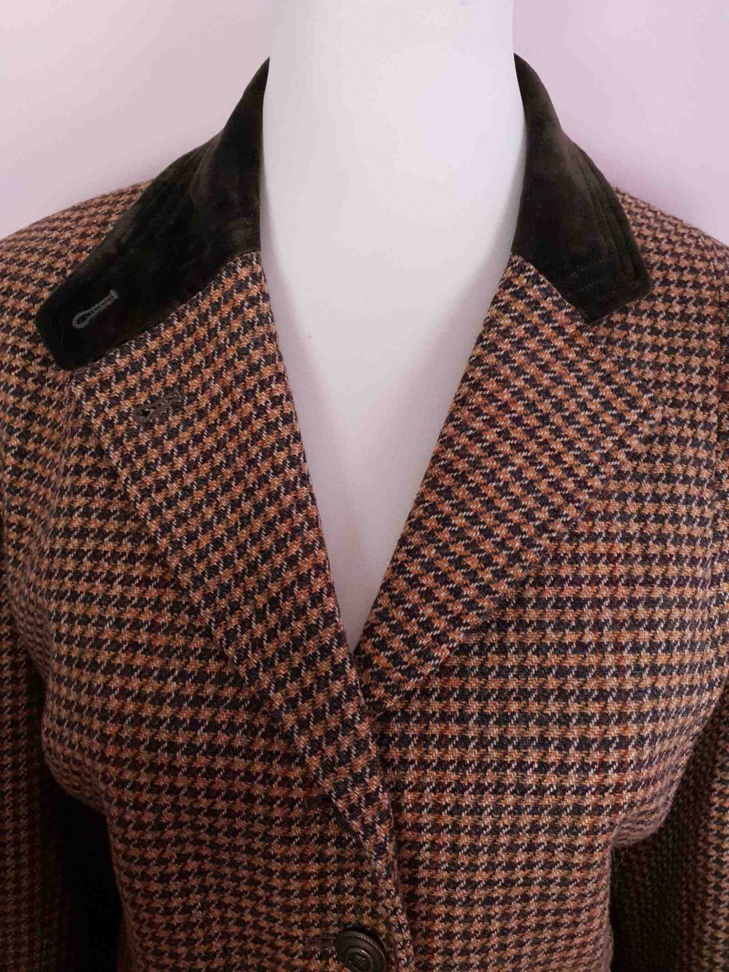 Vintage Mulberry Houndstooth Check Wool Jacket 1990s - Size 14