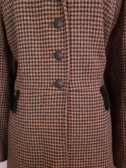 Vintage Mulberry Houndstooth Check Wool Jacket 1990s - Size 14