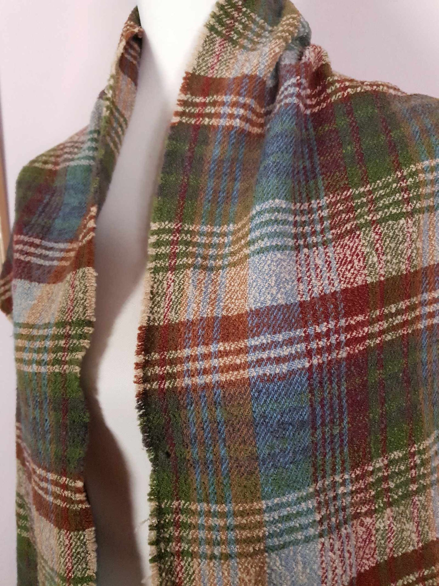 Vintage Mulberry Plaid Wool Scarf 1990s Tartan Check Lambswool