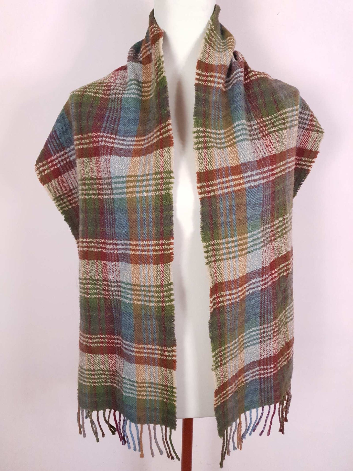 Vintage Mulberry Plaid Wool Scarf 1990s Tartan Check Lambswool
