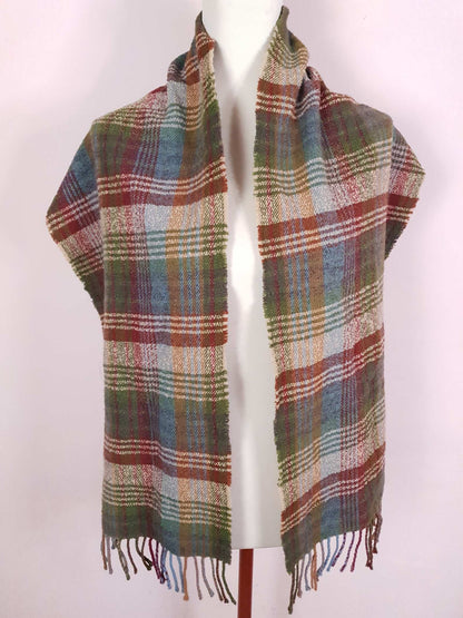 Vintage Mulberry Plaid Wool Scarf 1990s Tartan Check Lambswool