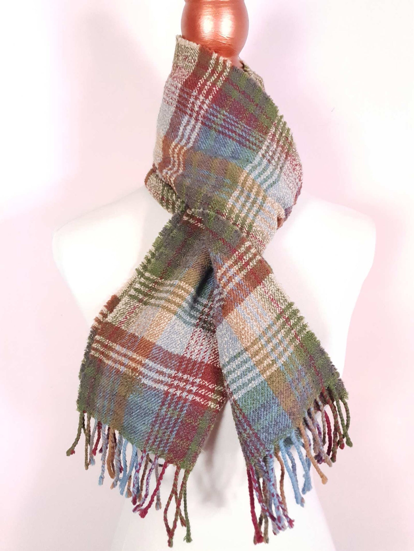 Vintage Mulberry Plaid Wool Scarf 1990s Tartan Check Lambswool