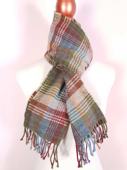 Vintage Mulberry Plaid Wool Scarf 1990s Tartan Check Lambswool