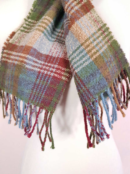 Vintage Mulberry Plaid Wool Scarf 1990s Tartan Check Lambswool