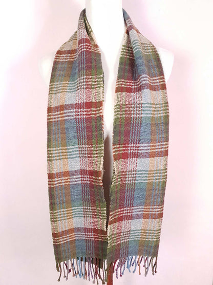 Vintage Mulberry Plaid Wool Scarf 1990s Tartan Check Lambswool