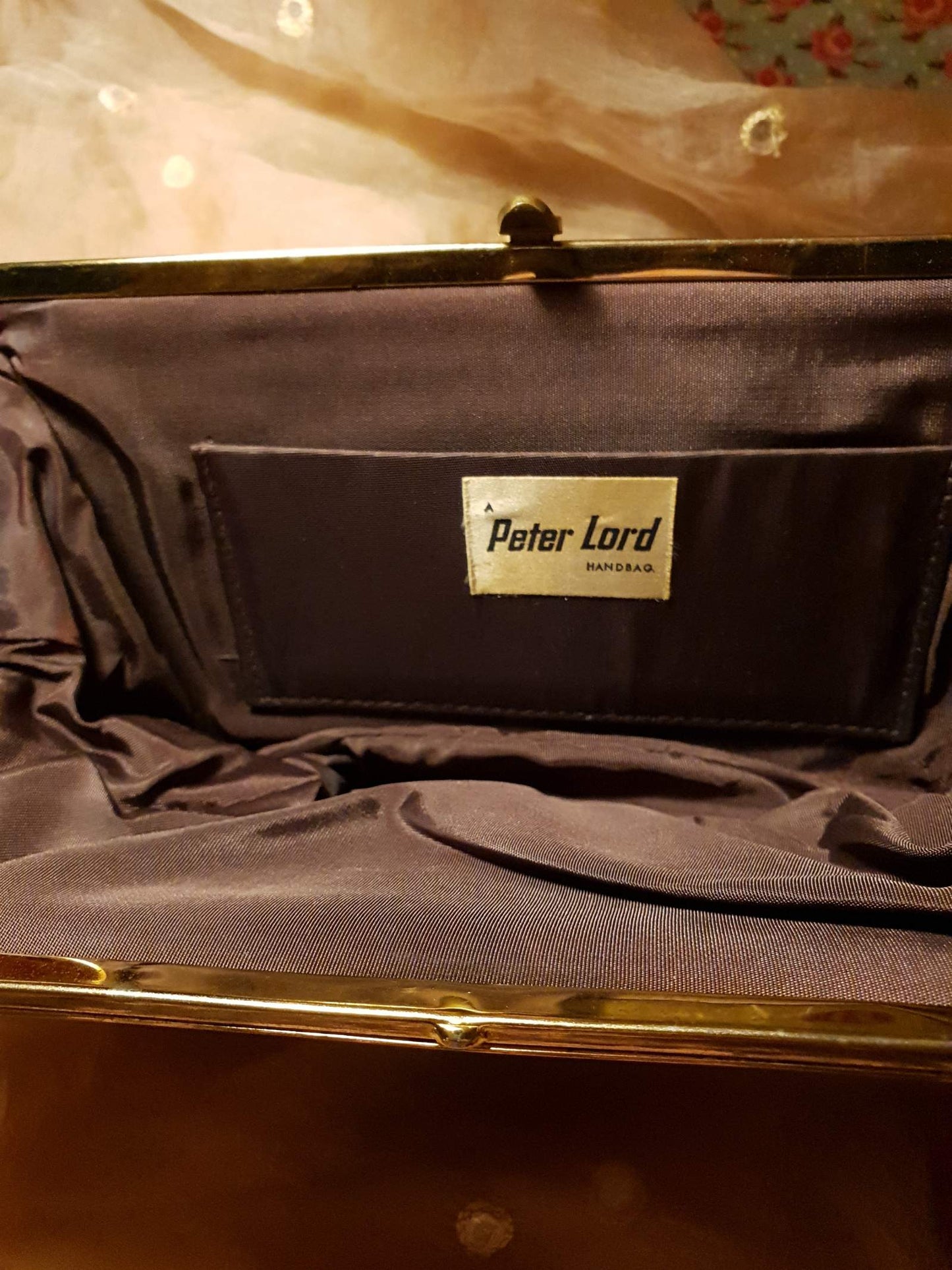 Vintage Clutch Bag 1960s Brown Broderie Anglaise Lace Retro 60s Handbag