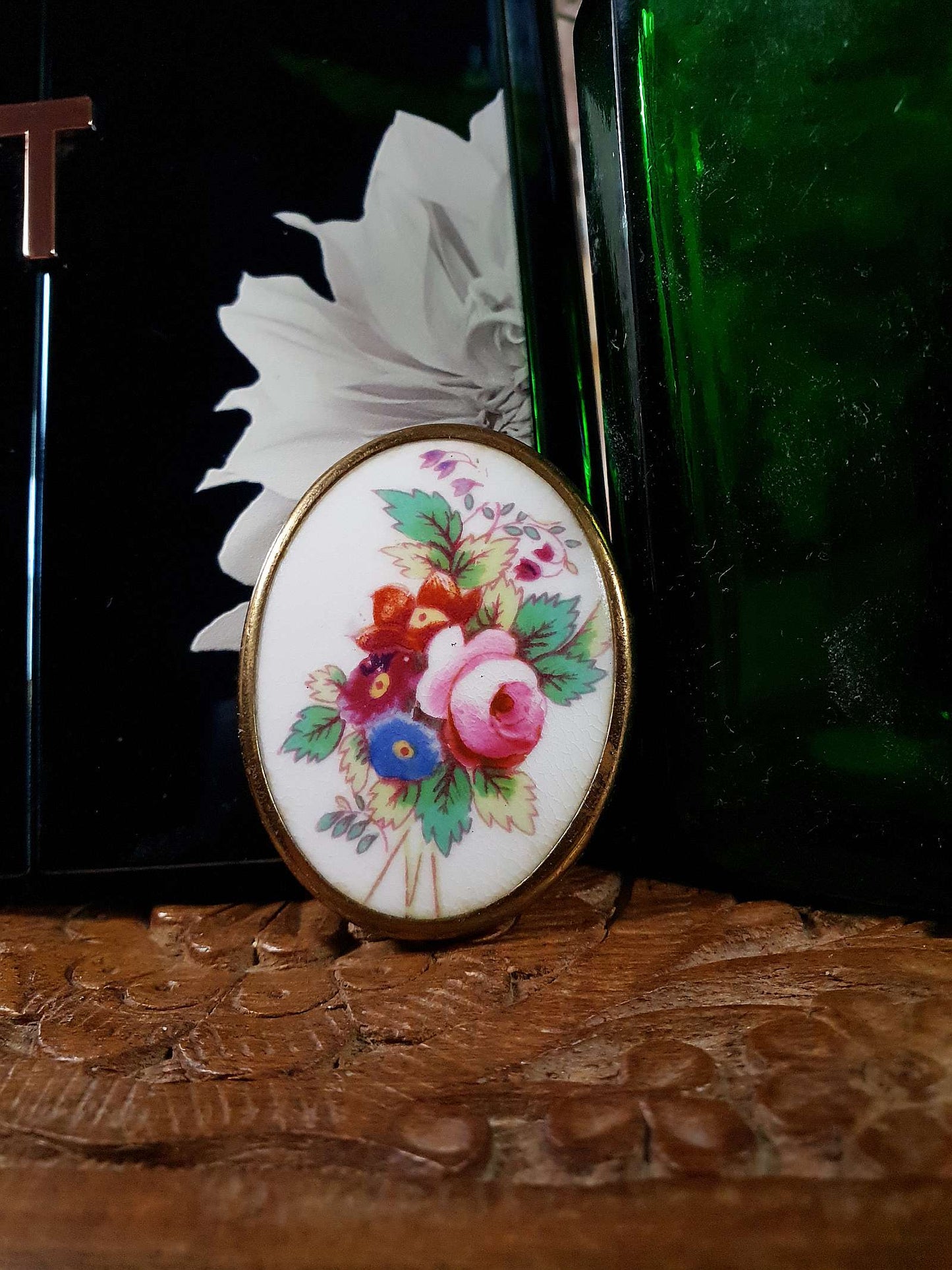 Vintage Royal Worcester Flower Brooch Pin 1950s Bone China Floral Hand Painted