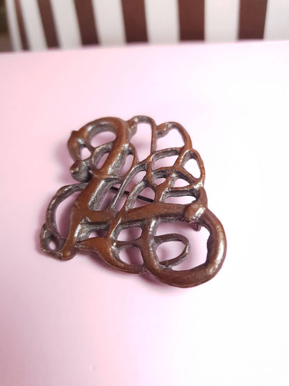 Vintage 1970s Viking Dragon Copper Brooch VTG Scandi Bronze British Museum Signed