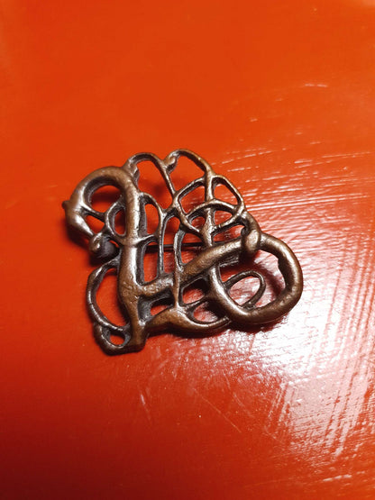 Vintage 1970s Viking Dragon Copper Brooch VTG Scandi Bronze British Museum Signed