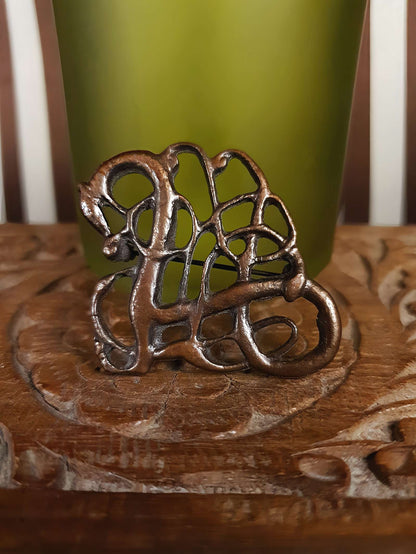 Vintage 1970s Viking Dragon Copper Brooch VTG Scandi Bronze British Museum Signed