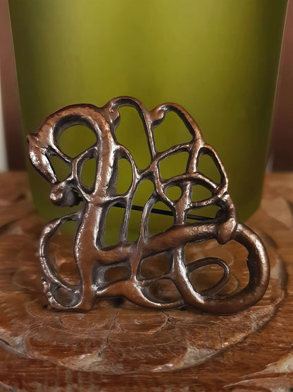Vintage 1970s Viking Dragon Copper Brooch VTG Scandi Bronze British Museum Signed