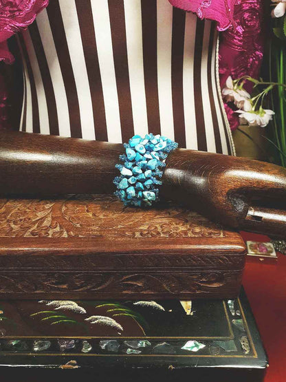 Vintage Blue Stone Beaded Boho Bracelet Aurora Borealis Artisan Turquoise AB