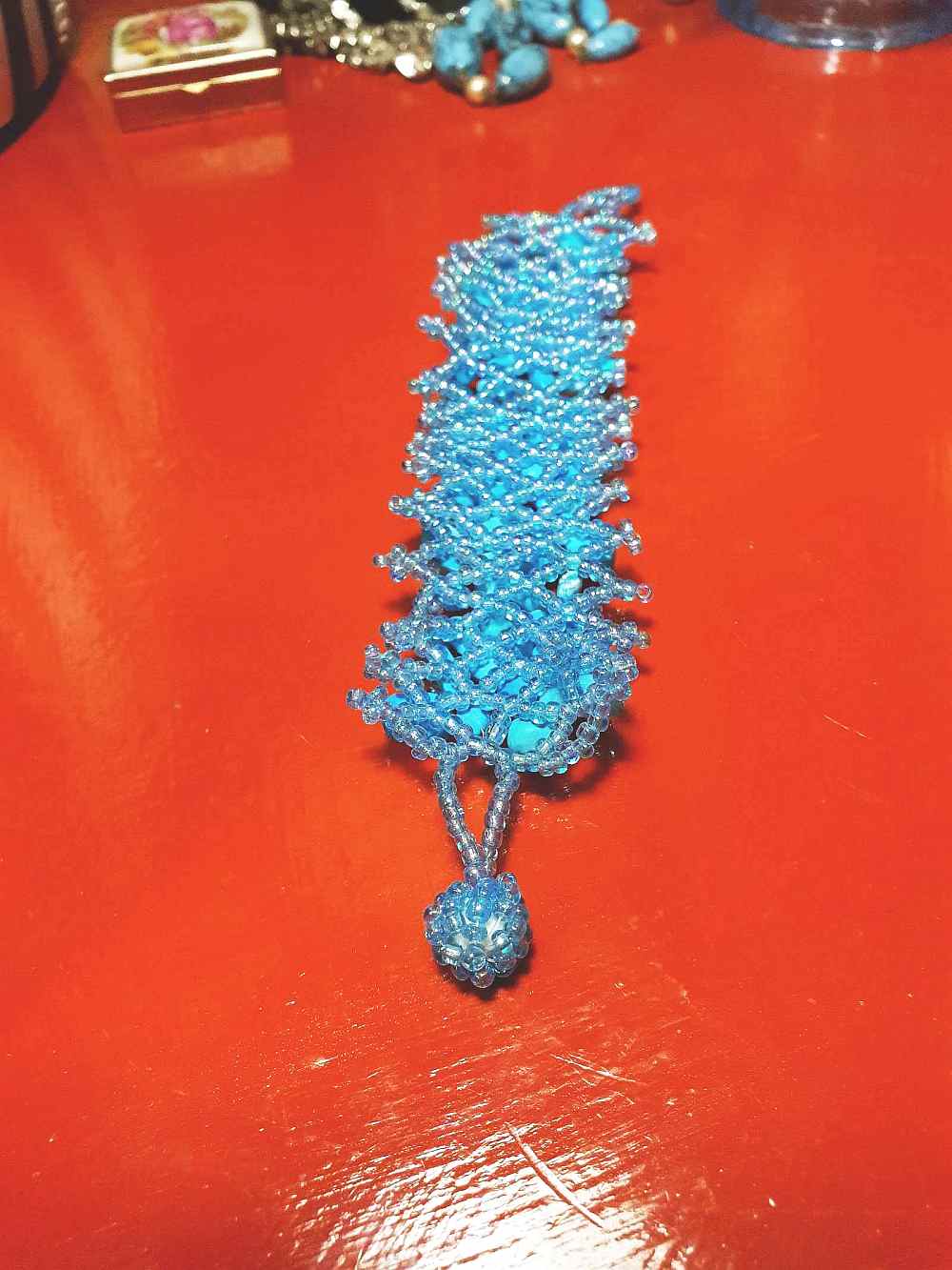 Vintage Blue Stone Beaded Boho Bracelet Aurora Borealis Artisan Turquoise AB