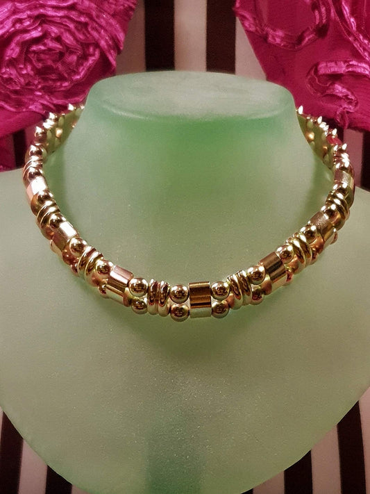 Vintage 1970s Choker Necklace 14" Modernist Gold Tone Retro - Rare