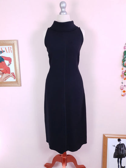 Vintage Black Prada Dress 90s Midi LBD - Size 12