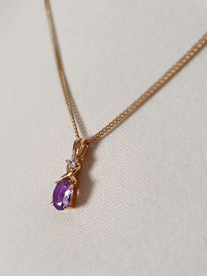 Vintage Amethyst Gold Tone Necklace 18" - Korea Signed 1980s