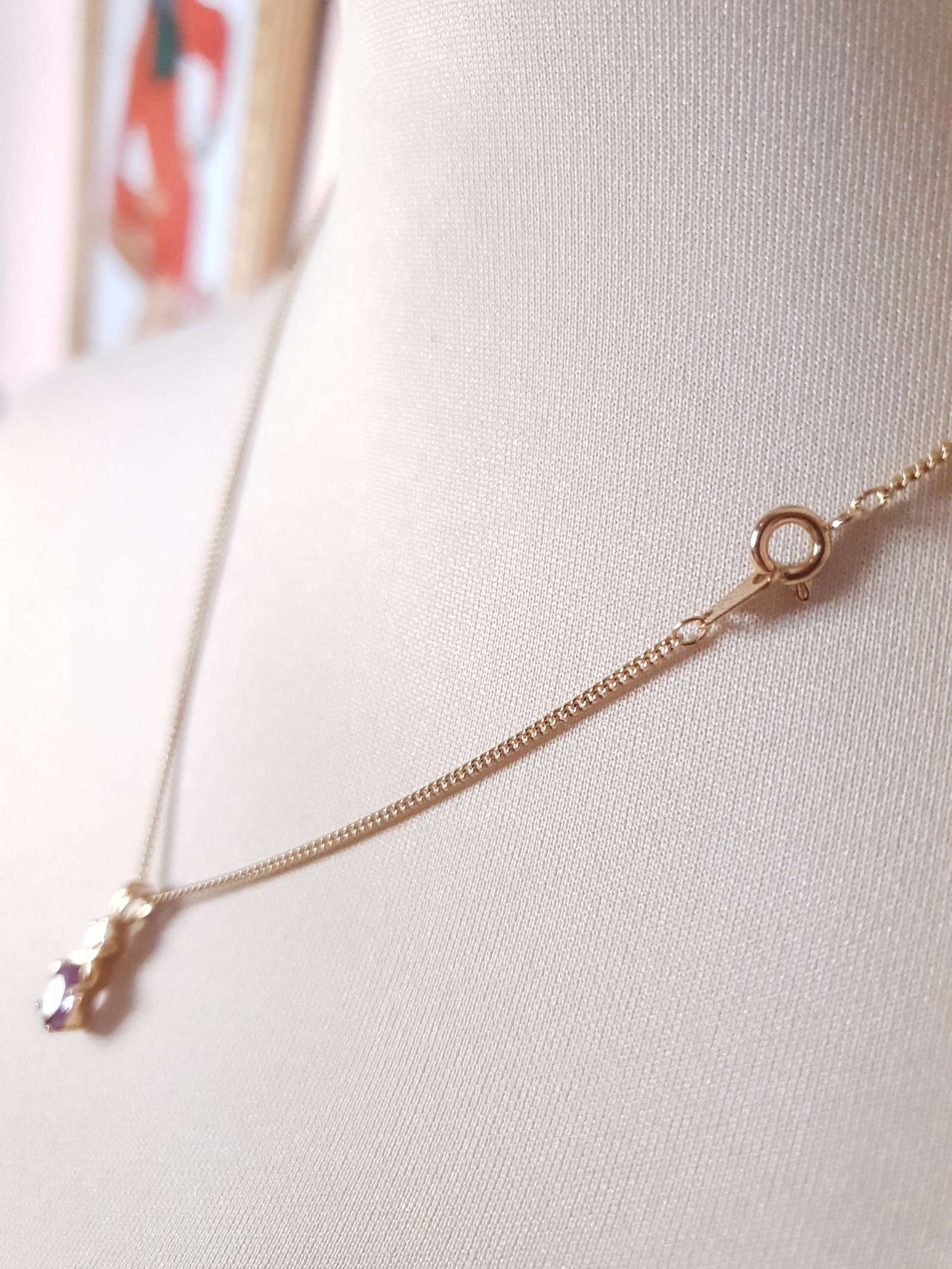 Vintage Amethyst Gold Tone Necklace 18" - Korea Signed 1980s