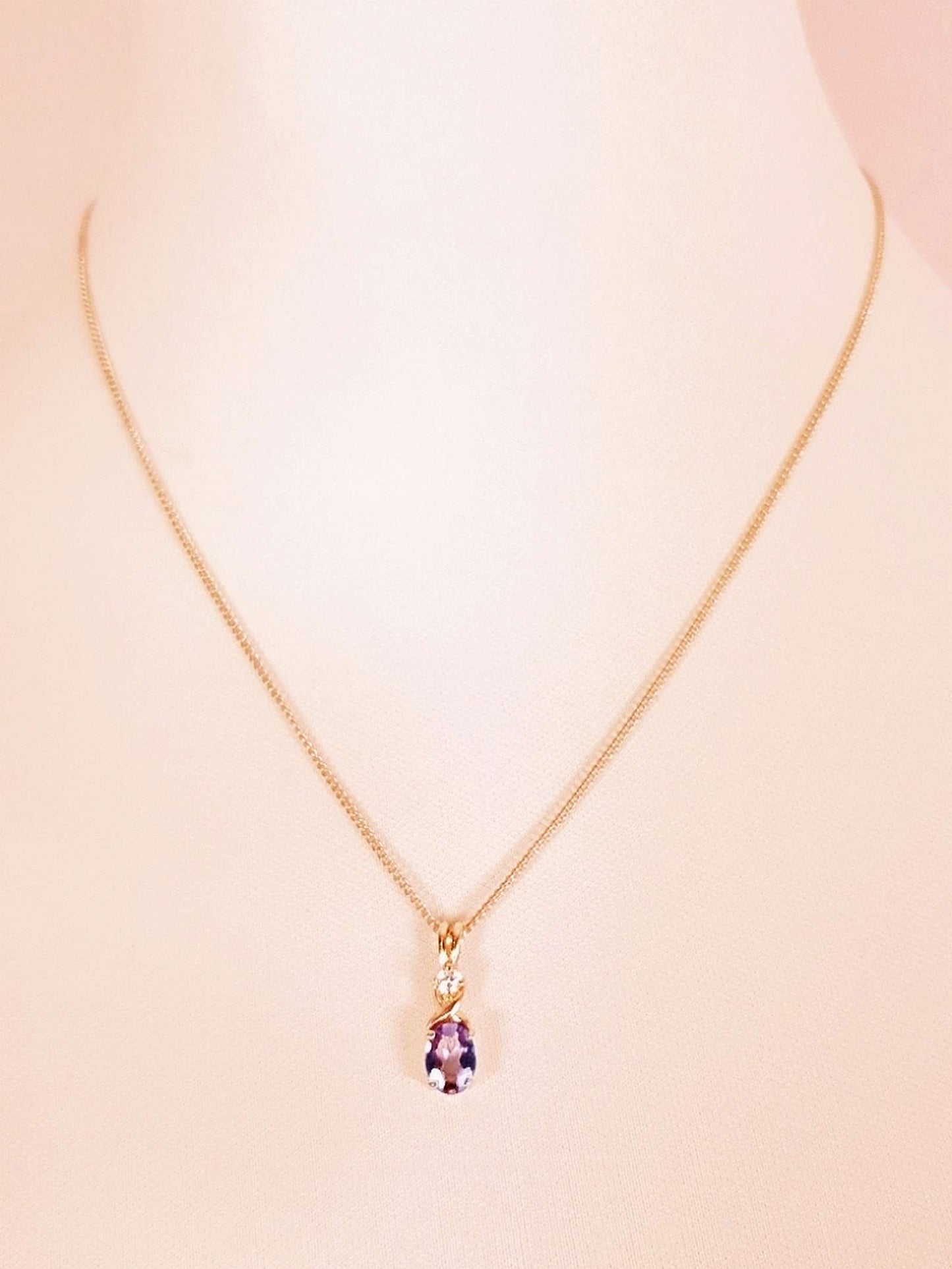 Vintage Amethyst Gold Tone Necklace 18" - Korea Signed 1980s