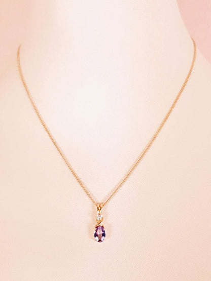 Vintage Amethyst Gold Tone Necklace 18" - Korea Signed 1980s