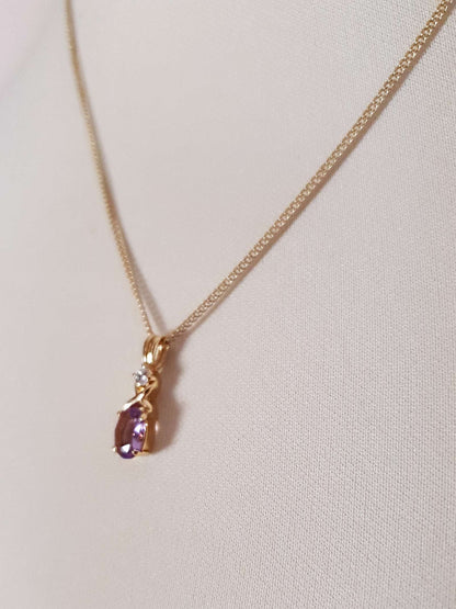 Vintage Amethyst Gold Tone Necklace 18" - Korea Signed 1980s