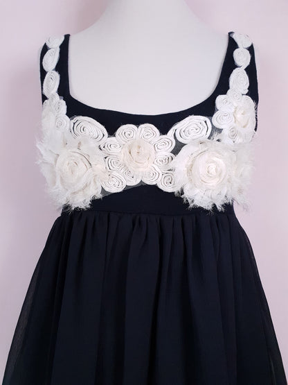 Vintage Black & White Baby Doll Mini Dress 90s Size 8 Fit & Flare