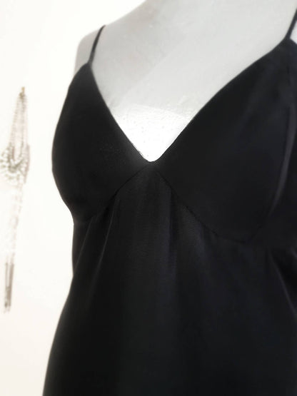 Vintage 90s Black Party Dress Chiffon Fringe LBD Cocktail - Size 10