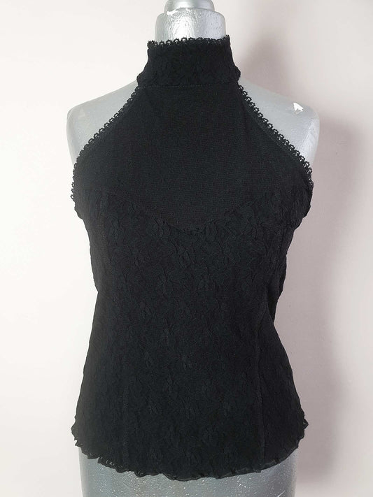 90s Vintage Cute Black Lace Top - Size 12