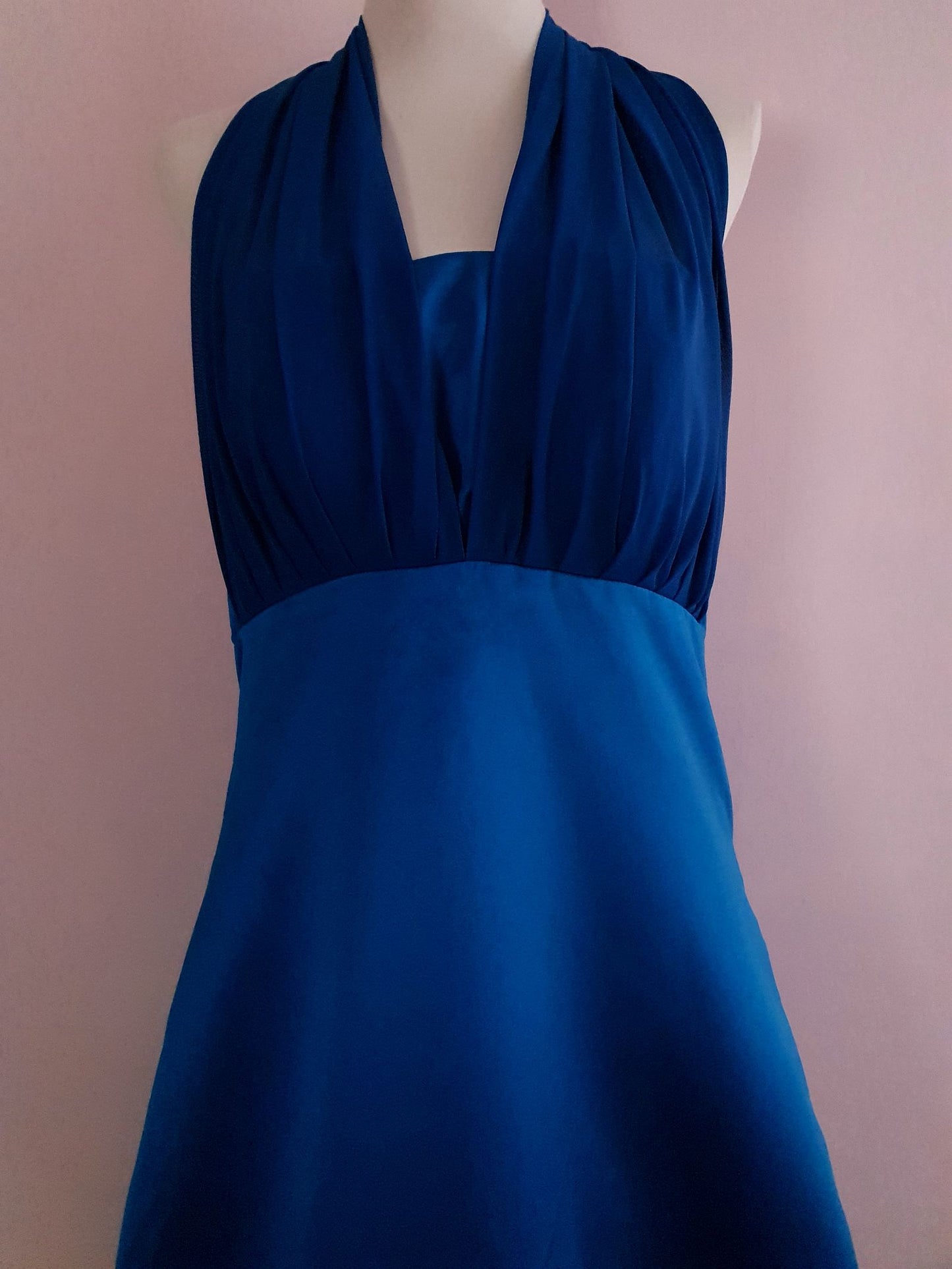 Vintage 1980s Blue Satin Maxi Dress - Size 12/14 Evening Gown