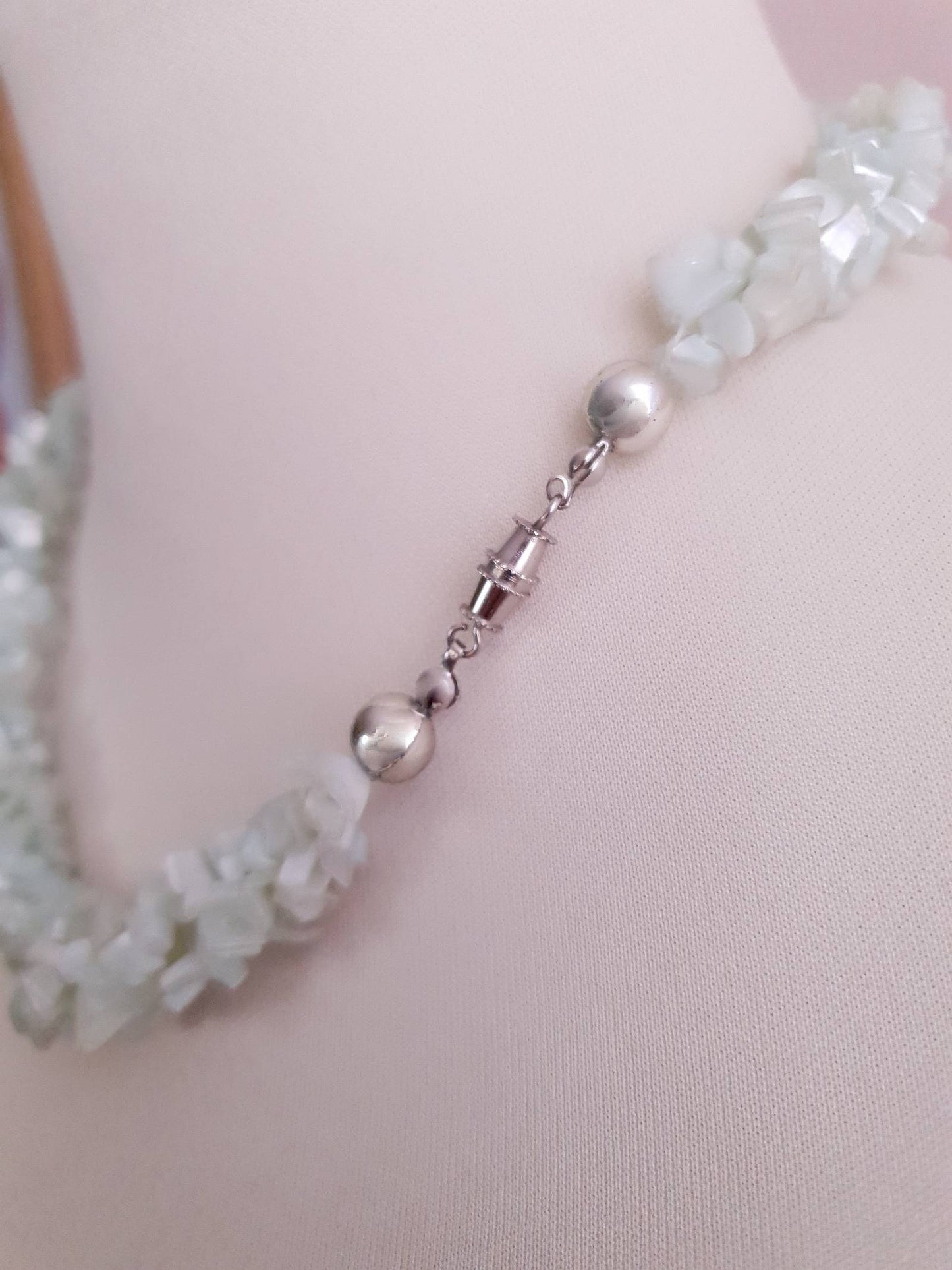 Vintage Pastel Blue Shell Necklace 1970s 20" Torsade