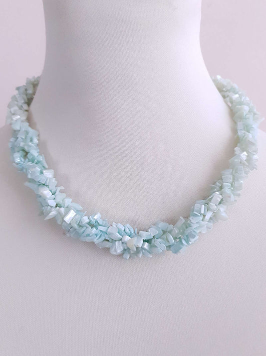 Vintage Pastel Blue Shell Necklace 1970s 20" Torsade