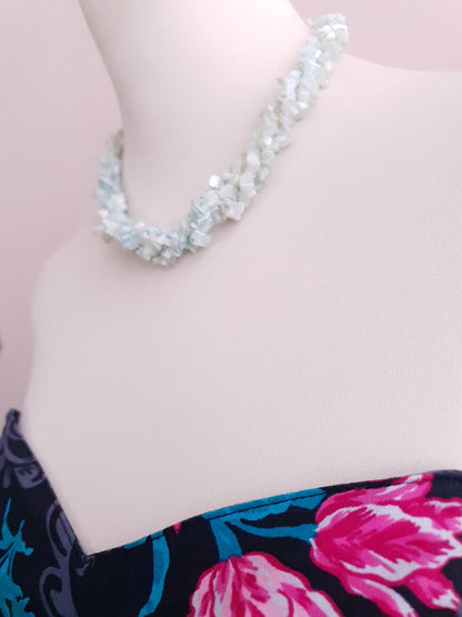 Vintage Pastel Blue Shell Necklace 1970s 20" Torsade
