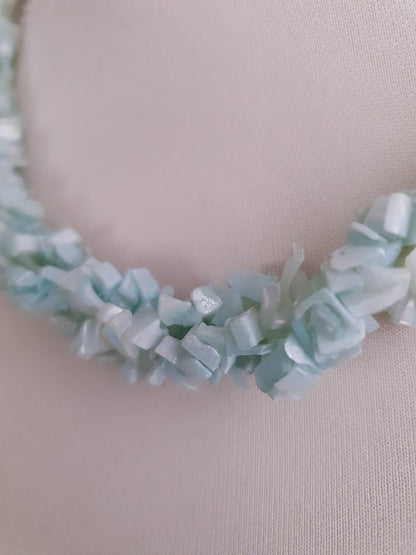 Vintage Pastel Blue Shell Necklace 1970s 20" Torsade