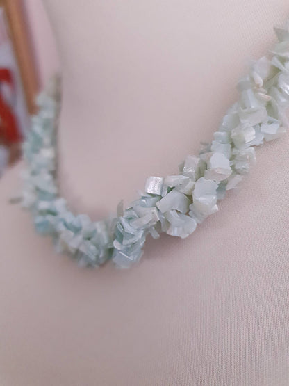 Vintage Pastel Blue Shell Necklace 1970s 20" Torsade