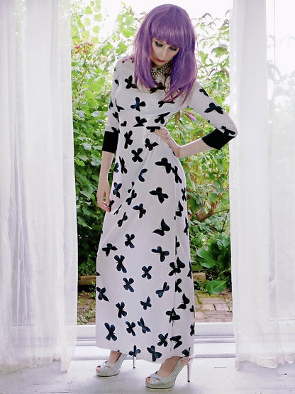 Vintage 1980s Butterfly Long Party Dress - Size 8/10