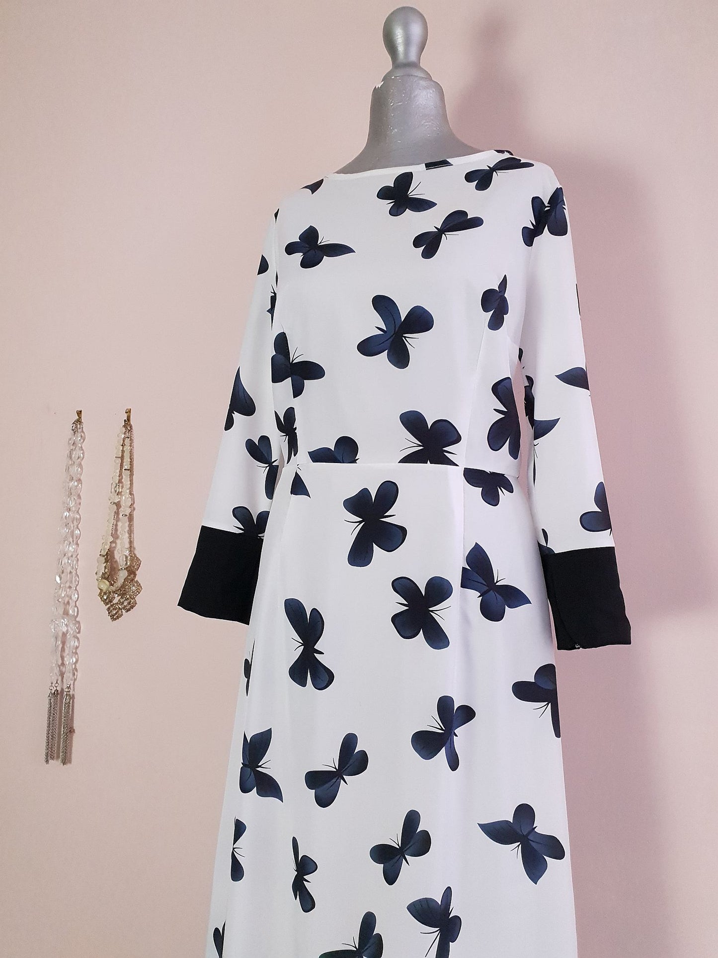 Vintage 1980s Butterfly Long Party Dress - Size 8/10