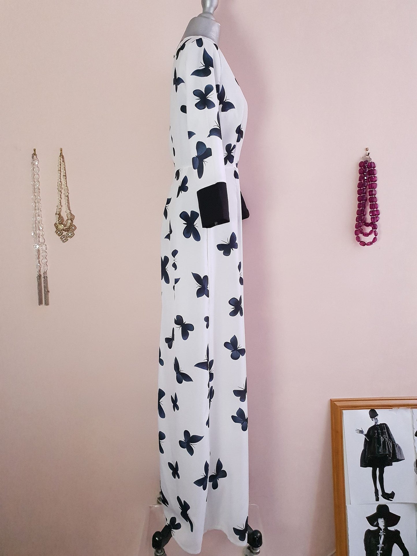 Vintage 1980s Butterfly Long Party Dress - Size 8/10